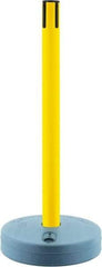 Tensator - 38" High, 2-1/2" Pole Diam, Tensabarrier Post - 15" Base Diam, Round Plastic Base, Yellow Plastic Post, Tape, Single Line Tape, For Outdoor Use - Caliber Tooling