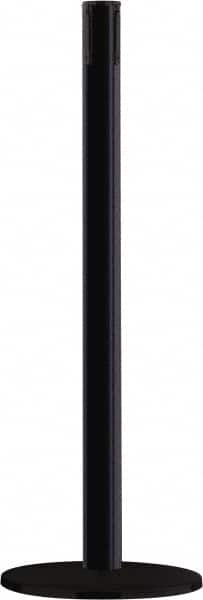 Tensator - 38" High, 2-1/2" Pole Diam, Tensabarrier Post - 14" Base Diam, Round Heavy Gauge Steel Base, Black Steel Post, Tape, Single Line Tape - Caliber Tooling