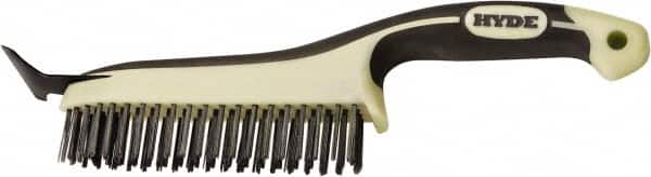 Hyde Tools - 20 Rows x 4 Columns Steel Scratch Brush - 6" Brush Length, 12-3/4" OAL, 1-1/8" Trim Length, Plastic with Rubber Overmold Ergonomic Handle - Caliber Tooling