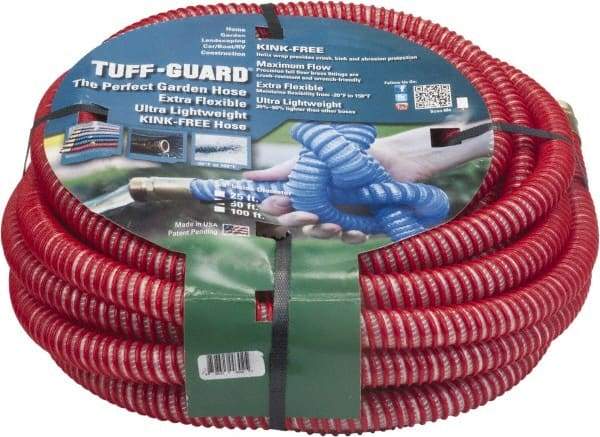 JGB Enterprises - 50' Long Garden Hose - 5/8" Diam, 5/8" GHT, Polypropylene, 100 psi, Hot Water Compatible, All Season, Red - Caliber Tooling