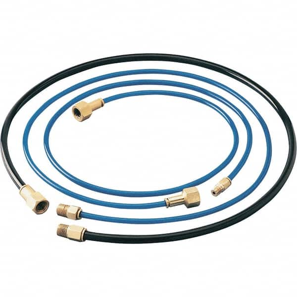 Dynabrade - 1/4" ID x 3/8" OD 6' Long Hose - Female/Male Ends, 90 Working psi, 1/4" Fitting, Black & Blue - Caliber Tooling