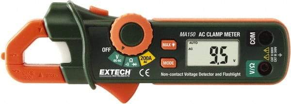 Extech - MA150, CAT II, Digital Average Responding Auto Ranging Clamp Meter with 0.7" Clamp On Jaws - 600 VAC/VDC, 200 AC Amps, Measures Voltage, Continuity, Current, Resistance - Caliber Tooling