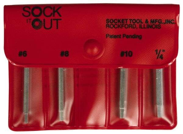 Sock It Out - 4 Piece Button Head Cap Screw Extractor Set - Screw Range #6 to 1/4" - Caliber Tooling