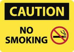 NMC - "Caution - No Smoking", 10" Long x 14" Wide, Pressure-Sensitive Vinyl Safety Sign - Rectangle, 0.004" Thick, Use for Accident Prevention - Caliber Tooling