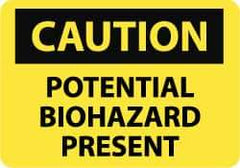 NMC - "Caution - Potential Biohazard Present", 10" Long x 14" Wide, Pressure-Sensitive Vinyl Safety Sign - Rectangle, 0.004" Thick, Use for Hazardous Materials - Caliber Tooling