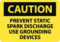 NMC - "Caution - Prevent Static Spark Discharge - Use Grounding Devices", 10" Long x 14" Wide, Pressure-Sensitive Vinyl Safety Sign - Rectangle, 0.004" Thick, Use for Accident Prevention - Caliber Tooling