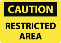 NMC - "Caution - Restricted Area", 10" Long x 14" Wide, Pressure-Sensitive Vinyl Safety Sign - Rectangle, 0.004" Thick, Use for Security & Admittance - Caliber Tooling