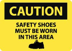 NMC - "Caution - Safety Shoes Must Be Worn in This Area", 10" Long x 14" Wide, Pressure-Sensitive Vinyl Safety Sign - Rectangle, 0.004" Thick, Use for Accident Prevention - Caliber Tooling