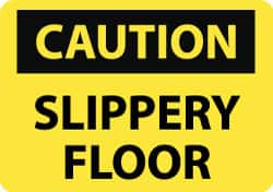 NMC - "Caution - Slippery Floor", 10" Long x 14" Wide, Pressure-Sensitive Vinyl Safety Sign - Rectangle, 0.004" Thick, Use for Accident Prevention - Caliber Tooling