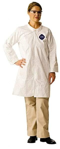 Dupont - Size 4XL White Disposable Chemical Resistant Lab Coat - Tyvek, Snap Front, Open Cuff - Caliber Tooling