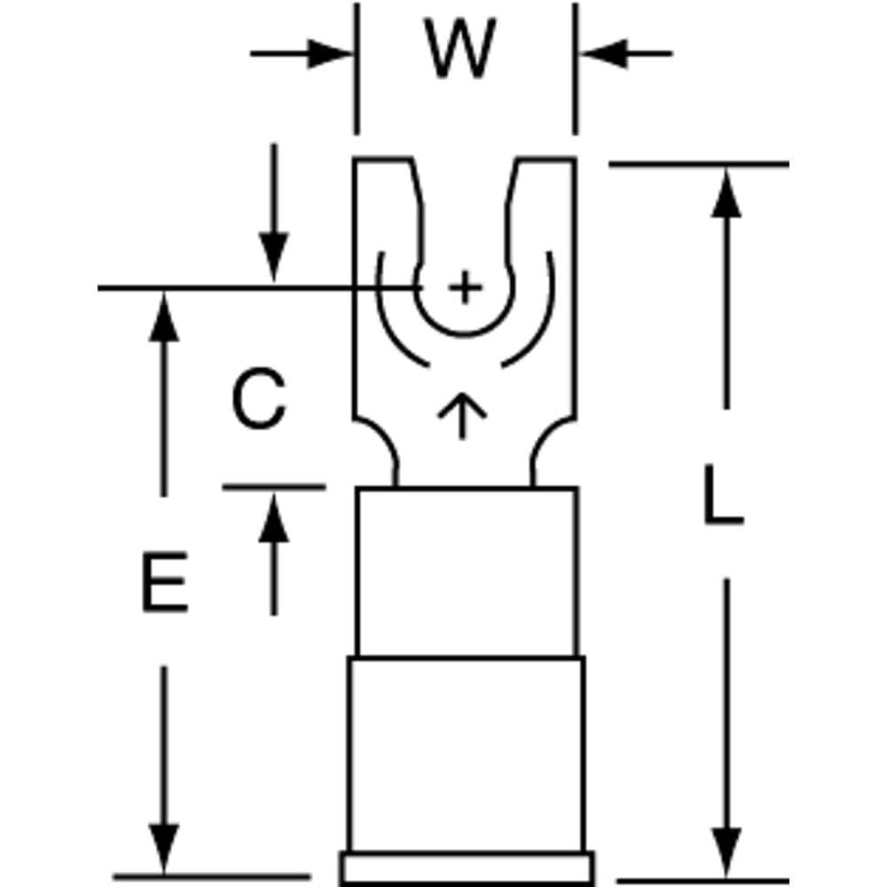 3M - #6 Stud, 16 to 14 AWG Compatible, Partially Insulated, Crimp Connection, Standard Fork Terminal - Caliber Tooling