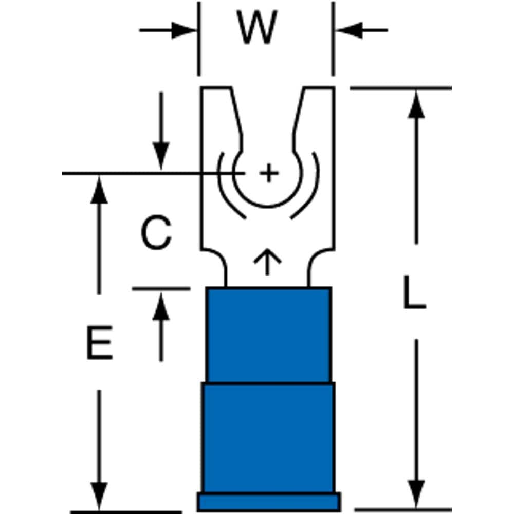 3M - #8 Stud, 16 to 14 AWG Compatible, Partially Insulated, Crimp Connection, Standard Fork Terminal - Caliber Tooling