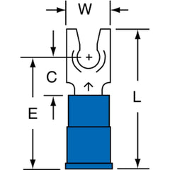 3M - #8 Stud, 16 to 14 AWG Compatible, Partially Insulated, Crimp Connection, Standard Fork Terminal - Caliber Tooling