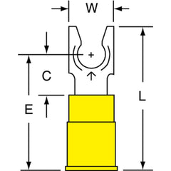 3M - #10 Stud, 12 to 10 AWG Compatible, Partially Insulated, Crimp Connection, Standard Fork Terminal - Caliber Tooling