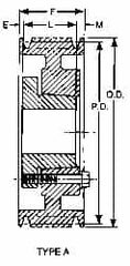 Browning - 1/2 to 2 Bore Diam, 5.15" Outside Diam, QD Bushed V Belt Sheave - 4.4 A Diam Belt Pitch - Caliber Tooling