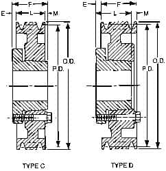 Browning - 1/2 to 2-5/8 Bore Diam, 7-3/4" Outside Diam, QD Bushed V Belt Sheave - 7.0 A Diam Belt Pitch - Caliber Tooling