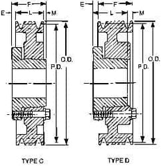 Browning - 1/2 to 2 Bore Diam, 8.35" Outside Diam, QD Bushed V Belt Sheave - 7.6 A Diam Belt Pitch - Caliber Tooling