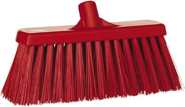 Vikan - 12" Heavy Duty Synthetic Push Broom - 2" Bristle Length, Plastic Block, European Threaded Handle Connection - Caliber Tooling