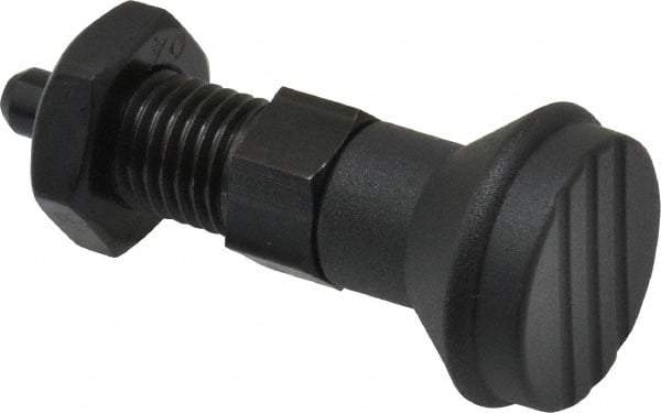 Gibraltar - M12x1.5, 17mm Thread Length, 6mm Plunger Diam, Knob Handle Indexing Plunger - Plunger Style B, 20mm Body Length, 56mm OAL, Steel - Caliber Tooling