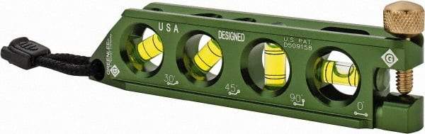 Greenlee - Magnetic 5-1/2" Long 4 Vial Torpedo Level - Aluminum, Green, 1 0°, 1 30°, 1 45° & 1 90° Vials - Caliber Tooling