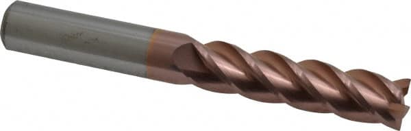 Accupro - 1/2", 4 Flute, Single End, Solid Carbide, 0.015" Corner Radius End Mill - 4" OAL, 40° Helix, Right Hand Flute, 2" LOC, Right Hand Cut - Caliber Tooling