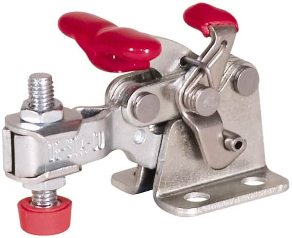 De-Sta-Co - 150 Lb Holding Capacity, Horizontal Handle, Manual Hold Down Toggle Clamp - 170° Handle Movement, 90° Bar Opening, U-Bar, Flanged Base, Electro-Plated Zinc, Carbon Steel - Caliber Tooling