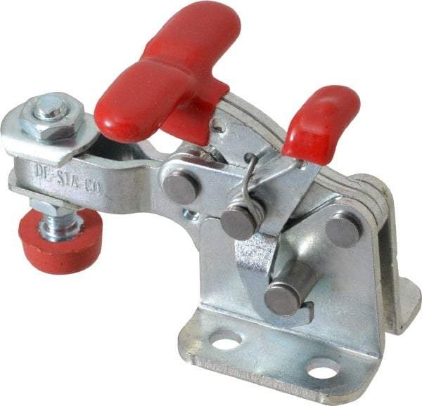 De-Sta-Co - 350 Lb Holding Capacity, Horizontal Handle, Manual Hold Down Toggle Clamp - 173° Handle Movement, 92° Bar Opening, U-Bar, Flanged Base, Electro-Plated Zinc, Carbon Steel - Caliber Tooling