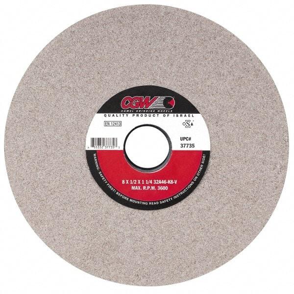 Camel Grinding Wheels - 14" Diam x 5" Hole x 1-1/2" Thick, J Hardness, 46 Grit Surface Grinding Wheel - Aluminum Oxide, Type 1, Coarse Grade, 1,910 Max RPM, Vitrified Bond, No Recess - Caliber Tooling