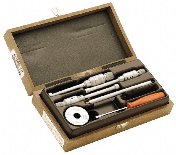 TESA Brown & Sharpe - 0.8 to 1.6", Steel, TiN Coated, Mechanical Inside Micrometer Set - 0.0001" Graduation, Friction Thimble, (2) Setting Rings Included - Caliber Tooling