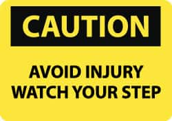 NMC - "Caution - Avoid Injury - Watch Your Step", 10" Long x 14" Wide, Rigid Plastic Safety Sign - Rectangle, 0.05" Thick, Use for Accident Prevention - Caliber Tooling