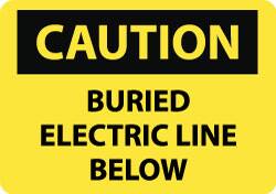 NMC - "Caution - Buried Electric Line Below", 10" Long x 14" Wide, Rigid Plastic Safety Sign - Rectangle, 0.05" Thick, Use for Accident Prevention - Caliber Tooling