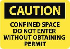 NMC - "Caution - Confined Space - Do Not Enter without Obtaining Permit", 10" Long x 14" Wide, Rigid Plastic Safety Sign - Rectangle, 0.05" Thick, Use for Accident Prevention - Caliber Tooling