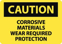 NMC - "Caution - Corrosive Materials - Wear Required Protection", 10" Long x 14" Wide, Rigid Plastic Safety Sign - Rectangle, 0.05" Thick, Use for Hazardous Materials - Caliber Tooling