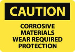 NMC - "Caution - Corrosive Materials - Wear Required Protection", 10" Long x 14" Wide, Rigid Plastic Safety Sign - Rectangle, 0.05" Thick, Use for Hazardous Materials - Caliber Tooling