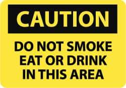 NMC - "Caution - Do Not Smoke Eat or Drink in This Area", 10" Long x 14" Wide, Rigid Plastic Safety Sign - Rectangle, 0.05" Thick, Use for Accident Prevention - Caliber Tooling