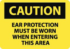 NMC - "Caution - Ear Protection Must Be Worn When Entering This Area", 10" Long x 14" Wide, Rigid Plastic Safety Sign - Rectangle, 0.05" Thick, Use for Accident Prevention - Caliber Tooling