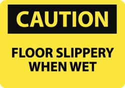 NMC - "Caution - Floor Slippery When Wet", 10" Long x 14" Wide, Rigid Plastic Safety Sign - Rectangle, 0.05" Thick, Use for Accident Prevention - Caliber Tooling