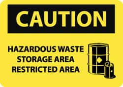 NMC - "Caution - Hazardous Waste Storage Area - Restricted Area", 10" Long x 14" Wide, Rigid Plastic Safety Sign - Rectangle, 0.05" Thick, Use for Hazardous Materials - Caliber Tooling