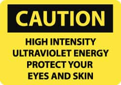 NMC - "Caution - High Intensity Ultraviolet Energy - Protect Your Eyes and Skin", 10" Long x 14" Wide, Pressure-Sensitive Vinyl Safety Sign - Rectangle, 0.004" Thick, Use for Accident Prevention - Caliber Tooling