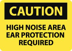 NMC - "Caution - High Noise Area - Ear Protection Required", 10" Long x 14" Wide, Rigid Plastic Safety Sign - Rectangle, 0.05" Thick, Use for Accident Prevention - Caliber Tooling