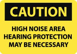 NMC - "Caution - High Noise Area - Hearing Protection May Be Necessary", 10" Long x 14" Wide, Rigid Plastic Safety Sign - Rectangle, 0.05" Thick, Use for Accident Prevention - Caliber Tooling