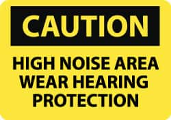 NMC - "Caution - High Noise Area - Wear Hearing Protection", 10" Long x 14" Wide, Rigid Plastic Safety Sign - Rectangle, 0.05" Thick, Use for Accident Prevention - Caliber Tooling