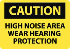 NMC - "Caution - High Noise Area - Wear Hearing Protection", 10" Long x 14" Wide, Pressure-Sensitive Vinyl Safety Sign - Rectangle, 0.004" Thick, Use for Accident Prevention - Caliber Tooling