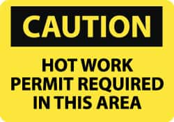 NMC - "Caution - Hot Work Permit Required in This Area", 10" Long x 14" Wide, Rigid Plastic Safety Sign - Rectangle, 0.05" Thick, Use for Hazardous Materials - Caliber Tooling