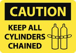 NMC - "Caution - Keep All Cylinders Chained", 10" Long x 14" Wide, Rigid Plastic Safety Sign - Rectangle, 0.05" Thick, Use for Accident Prevention - Caliber Tooling