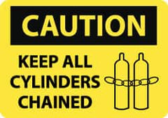 NMC - "Caution - Keep All Cylinders Chained", 10" Long x 14" Wide, Pressure-Sensitive Vinyl Safety Sign - Rectangle, 0.004" Thick, Use for Accident Prevention - Caliber Tooling