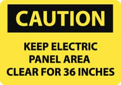 NMC - "Caution - Keep Electric Panel Area Clear for 36 Inches", 10" Long x 14" Wide, Rigid Plastic Safety Sign - Rectangle, 0.05" Thick, Use for Accident Prevention - Caliber Tooling