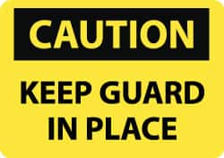 NMC - "Caution - Keep Guard in Place", 10" Long x 14" Wide, Pressure-Sensitive Vinyl Safety Sign - Rectangle, 0.004" Thick, Use for Accident Prevention - Caliber Tooling