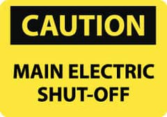 NMC - "Caution - Main Electric Shut-Off", 10" Long x 14" Wide, Pressure-Sensitive Vinyl Safety Sign - Rectangle, 0.004" Thick, Use for Accident Prevention - Caliber Tooling