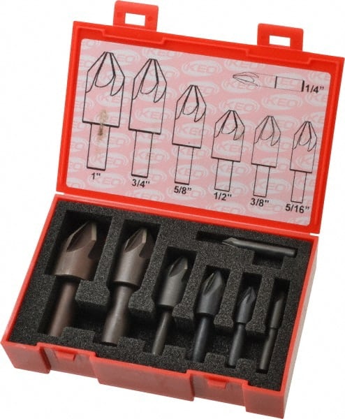 Keo - 7 Piece, 1/4 to 1" Head Diam, 60° Included Angle, Single End Countersink Set - Caliber Tooling